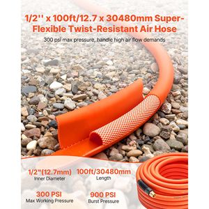 Tubo Ibrido per Aria Compressa da 1/2'' x 30m con Raccordo Maschio in Ottone Massiccio, Leggero e Resistente alle Piegature, Accessori e Ricambi per Utensili Pneumatici - Product Image 2