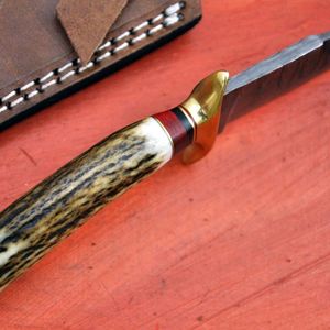 Couteau Bowie artisanal en acier Damas D2, manche en os, étui en cuir fin, couteau de camping industriel DIY pour l'extérieur, OEM - Product Image 2