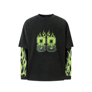 เสื้อยืดคอกลมแขนยาวสีดำทรงโอเวอร์ไซส์สำหรับผู้ชาย ผ้าฝ้าย 100% คุณภาพสูงแบบสองชั้น น้ำหนัก 220 กรัม ขายส่ง - Product Image 1