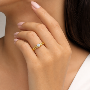Anillo de banda ranurada con solitario de corazón, romántico, de oro amarillo de 14K, con diamante de laboratorio talla corazón, anillo de promesa, joyería personalizada OEM - Product Image 3