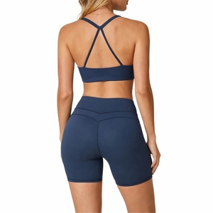 High Quality Women's Reversible Yoga Sets Shorts Adjustable <b>Cross</b> Back Sports Bras Leggings Gym Fitness Active Wear - Product Image 3