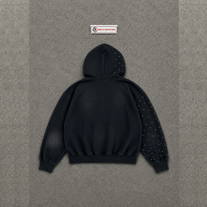 Sudadera con capucha negra extragrande con cremallera y estampado gráfico abstracto de ciudad, estilo urbano, de poliéster tejido, manga regular, estilo otoñal, premium - Product Image 6