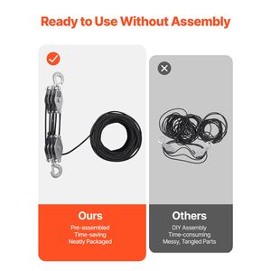 Sistema de Polea de Cuerda de Alta Resistencia de 100 Pies, 4400 Libras de Resistencia a la Rotura, Potencia de Elevación 5:1, 2 Lazos Suaves, 2 Ruedas Metálicas - Product Image 2