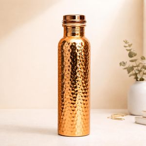 Hammered <b>Copper</b> Portable Leak-Proof Lid Reusable Water Bottle Equipped Anti-Corrosion Coating for Home Office Gym Travel Durable - Product Image 1