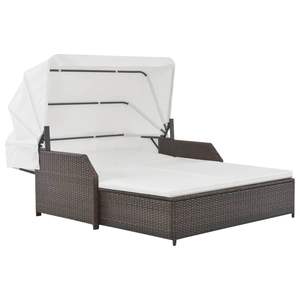 Lettino Prendisole con Tettuccio in Rattan PE, Cuscino in Memory Foam, Arredo da Esterno, Design Contemporaneo, Schienale Solido, Reclinazione Manuale - Product Image 1