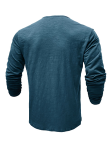Men's Short Sleeve Button-<b>Up</b> Henley T-Shirt Solid Color Knitted Cotton Regular Fit Casual V-neck Regular Length Enzyme Wash - Product Image 3