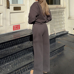 Custom Womens Tracksuit Set Blank Midweight <b>Stand</b> Collar Sweatshirt Wide Leg Pants Streetwear Lounge Wear Loose Winter Printed - Product Image 6