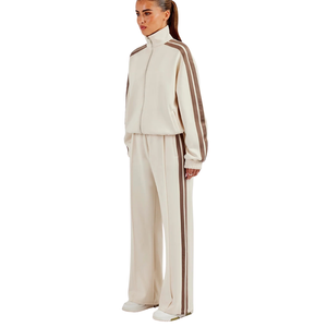 Women Full <b>Zip</b> Tracksuit Set Stand Collar Track Top Contrast <b>Side</b> Stripe Straight Leg <b>Trousers</b> Daily Two Piece Streetwear Outfit - Product Image 5