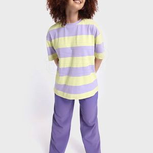 Camiseta de Mujer de Alta Calidad, Oversize, a Rayas, Manga Corta, Cuello Redondo, Corte Holgado, 100% Algodón Tejido, Transpirable, Primavera Verano - Product Image 2