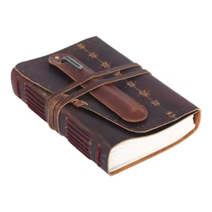 Vintage Antique Deckle Edge Hardcover Leather Thermal Folded Leaflet 160P Travel Pocket Journal Pen Men Women Grimoire Gift - Product Image 1