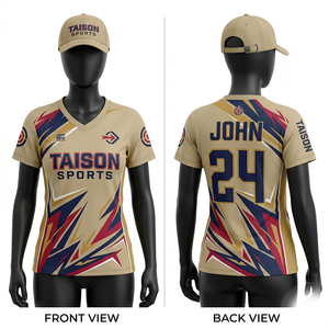 เสื้อเจอร์ซีย์สำหรับยิงปืน ผ้าโพลีเอสเตอร์อินเตอร์ล็อค พรีเมียม 180 GSM สีเบจ กรมท่า แดง พิมพ์ลายแบบซับลิเมชั่นที่แถบข้าง พร้อมโลโก้แบบกำหนดเอง - Product Image 1