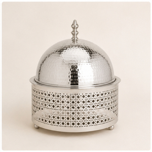 Olla de lujo con diseño árabe, de acero inoxidable martillado, para calentar alimentos, con tapa de cúpula, ideal para catering de bodas - Product Image 1