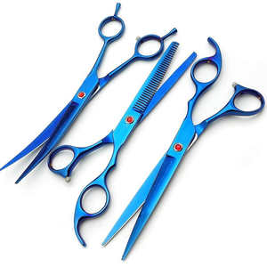 7.0inch Blue Pet Beauty Scissors Set 4-Pack <b>Straight</b> Cut Curved Suit Dogs Free Fish Bone Dense Teeth <b>Comb</b> Box - Product Image 2