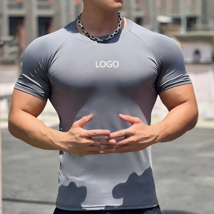 Camiseta Deportiva de Compresión para Hombre, Color Marrón Sólido, Manga Corta, Sin Cuello, Secado Rápido, Ajuste Deportivo, Tejido de Spandex/Poliéster, Logotipo Frontal, Verano - Product Image 3