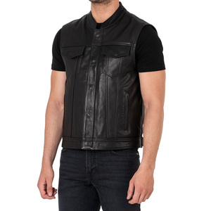 Best Style Genuine Leather <b>Vests</b> for Men High Quality Breathable Motorcycle Biker Outerwear Custom Logo Fashionable Winter - Product Image 3