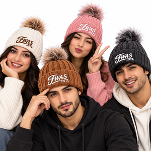 Bonnet côtelé épais personnalisé de haute qualité unisexe avec pompon en fausse fourrure, bonnet d'hiver à logo brodé sur le revers, chapeau en tricot doux, vente en gros USA - Product Image 5