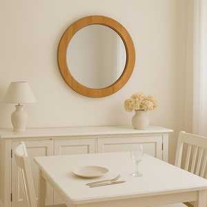 Minimalist Round Solid Wood Wall Mirror Modern Circular <b>Oak</b> <b>Frame</b> Vanity Mirror Aesthetic Dining Living Room Hanging Wall Decors - Product Image 5
