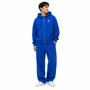 ชุดเซ็ตเสื้อฮู้ดซิปและกางเกงจ็อกเกอร์ OEM แบบยูนิเซ็กซ์ สกรีนลายตามสั่ง ผลิตจากผ้าฝ้าย 100% ระบายอากาศได้ดี สไตล์สตรีทแวร์ ขายส่งจากผู้ผลิต - Product Image 1