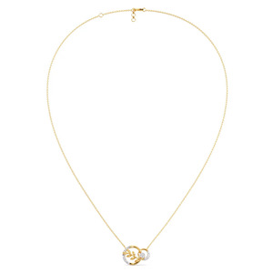 Interlocking Botanical <b>Circle</b> Diamond Necklace with Golden Leaf Branch and Elegant Double <b>Ring</b> Design - Product Image 4