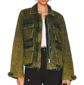 Vestes en jean slim pour femmes, denim uni lavé de haute qualité, vente chaude personnalisée - Product Image 1