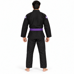 Kimono de Jiu-Jitsu Noir Personnalisé 100% Coton avec Ceinture Violette BJJ Gi Ibjjf Kimono d'Entraînement Respirant Coupe Classique Arts Martiaux - Product Image 3