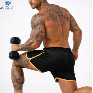 Blue <b>Tech</b> Men's Black Sport <b>Shorts</b> With Yellow Trim Quick Dry Elastic Waist Athletic Fitness Workout Wear OEM Services - Product Image 2