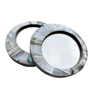 Mini espejo de mano de madera de tamaño de viaje indio clásico incrustaciones de perlas adornadas personalizadas para ocasiones de cumpleaños - Product Image 1