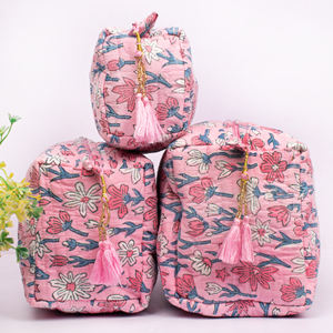 Juego de Bolsas de Maquillaje de Algodón con Estampado Floral, Ecológicas, Colgantes, Hermosas, Portátiles, de Gran Capacidad, para Viajes, Cosméticos, Venta al Por Mayor - Product Image 2