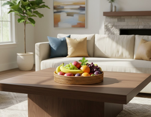 Bandeja Redonda de Ratán Natural Hecha a Mano al por Mayor con Asas Laterales, Bandeja Decorativa y para Servir de Mimbre Ecológico de Vietnam - Product Image 3