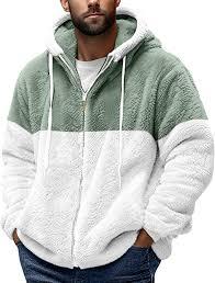Sweat à capuche en polaire sherpa bicolore pour homme |   Pull-over moelleux bicolore épais |   Veste en polaire 100% polyester Teddy Bear pour l'automne - Product Image 3