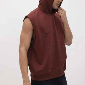 Men's Sleeveless Hooded Tank <b>Top</b> Solid Color Knitted Casual Wear <b>Maroon</b> - Product Image 3