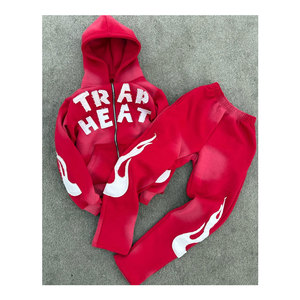 ชุดวอร์ม 480 GSM ผ้าฝ้าย 100% เนื้อหนา ระบายอากาศได้ดี โลโก้แบบดิสเทรส OME ชุดฮู้ดดี้และกางเกงขายาวสีพื้น - Product Image 6