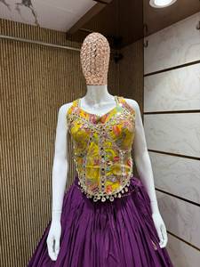 Ensemble Lehenga Choli pour femmes, pur coton, brodé, réversible, tenue de fête, pour mariage et Diwali - Product Image 4