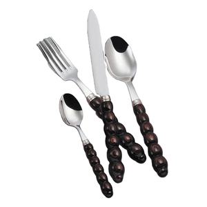 Fancy Cutlery Set <b>Beaded</b> Design Handle Flatware Set Stainless Steel Reddish Brown Beads Handle and Silver <b>Mirror</b> Polished - Product Image 1