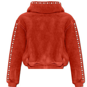 Sweat-shirt à capuche unisexe personnalisé, épais, gris délavé à l'acide, avec fermeture éclair, style vintage numérique, effet délavé, orné de strass et de manches cloutées, pour l'hiver - Product Image 2