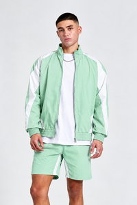 Veste coupe-vent légère vert menthe pour homme et ensemble short assorti, tenue de sport personnalisée, survêtement athlétique décontracté, ensemble deux pièces - Product Image 3