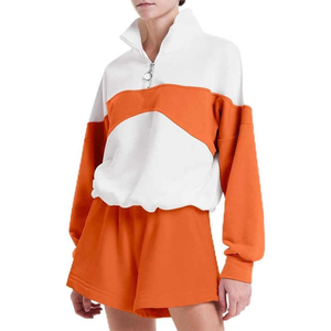 Ensemble décontracté pour femme : sweat à capuche uni et short de jogging en molleton 100 % coton, respirant et écologique, avec revers aux poignets - Product Image 5