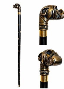Canne de marche Steampunk Bulldog – Finition laiton antique, manche en bois dur noir - Product Image 4