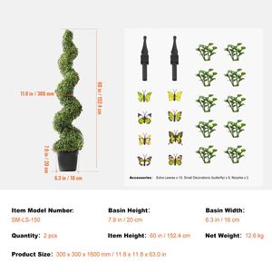 Albero Topiario Artificiale di Bosso a Spirale Alto 60 Pollici con Foglie Extra, Set di 2 Pezzi in Vaso - Product Image 4