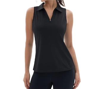 Polo sans manches pour femme, noir uni, séchage rapide, tricoté, décontracté, sport - Product Image 6