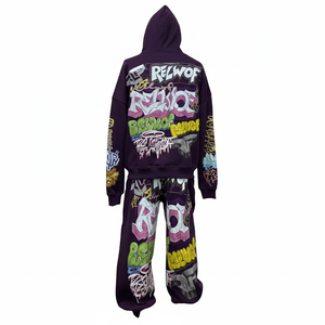 Conjunto Deportivo Vintage de Dos Piezas para Hombre de Alta Calidad, Sudadera con Capucha y Pantalones Deportivos de Algodón Grueso de 500 g/m² con Estampado Personalizado - Product Image 4