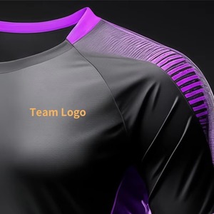 Maillot de football pour homme à manches longues, col rond, sublimé, anti-humidité, coupe athlétique, manches complètes, noir et jaune, avec logo imprimé - Product Image 3