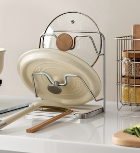 Estante organizador de acero inoxidable OEM/ODM para tapas de ollas, soporte de cocina no plegable para encimera - Product Image 4