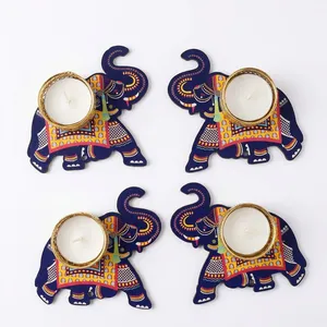 Wood Elephant <b>Tea</b> <b>Light</b> <b>Holder</b> with Colorful Pattern for Home Decoration - Product Image 4