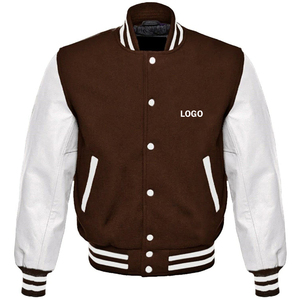 Custom Men's Brown White Varsity <b>Jacket</b> Front Logo Heat Transfer Printing Casual PU Material Regular Fit Autumn Wear - Product Image 3
