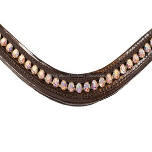 Superbe bandeau à sourcils bling à une rangée avec un canal vide en cuir véritable noir ou marron. - Product Image 2