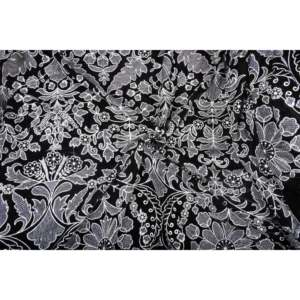Tissu en velours brodé au mètre, 54 pouces de large, noir avec motif floral jacquard blanc - Product Image 4