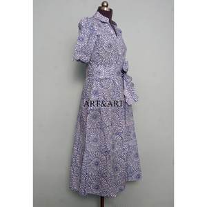 Robe longue trapèze en pur coton pour femme, imprimée à la main motif floral, style décontracté et élégant, idéale pour le quotidien et les fêtes, coupe kangourou, simple et lavable. - Product Image 5