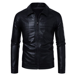 Veste Moto Homme en Cuir PU Noir Décontractée Écologique Col Montant Fermeture Éclair Coupe Slim Longueur Standard Hiver - Product Image 4
