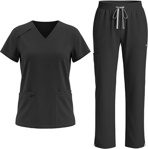 Uniforme Médico Unisex de Fábrica Directa, Blusa de Cuello en V de Algodón y Poliéster, Pantalones Rectos con 9 Bolsillos, Corte Ajustado - Product Image 4